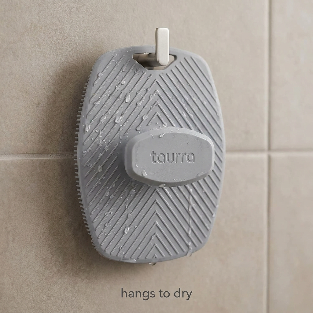 Silicone body scrubber — The Polish hangs to dry with its built-in hook