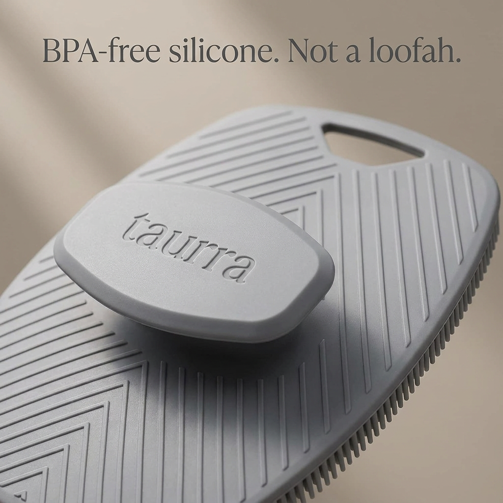 Silicone body scrubber — The Polish is BPA-free silicone, not a loofah