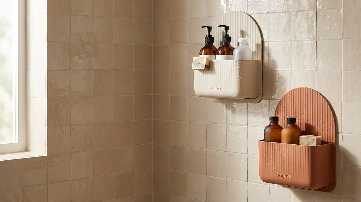 The Polish silicone body scrubber in a bright shower scene
